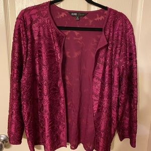 LulaRoe Stella magenta bolero jacket with gold thread